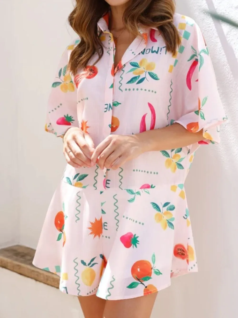 Printed Collared Neck Half Sleeve Romper, image 2