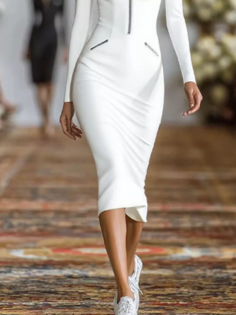 Full Size Zip-Front Bodycon Midi Dress Plus Size, image 6
