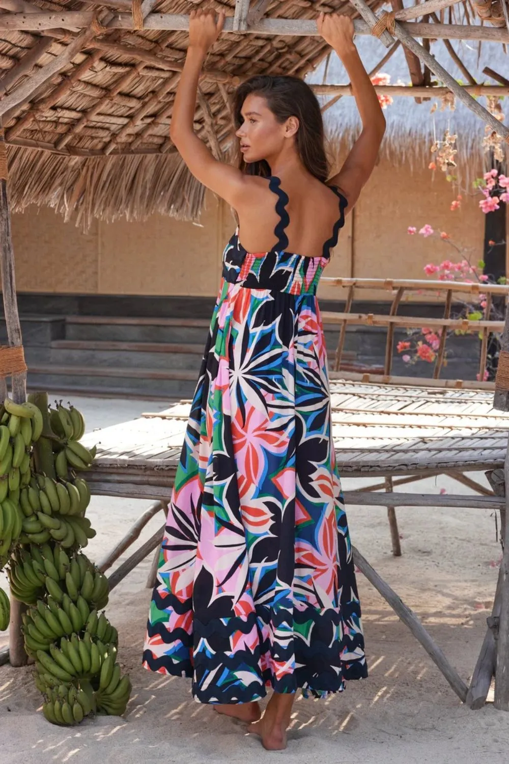 Printed Square Neck Wide Strap Dress, image 4