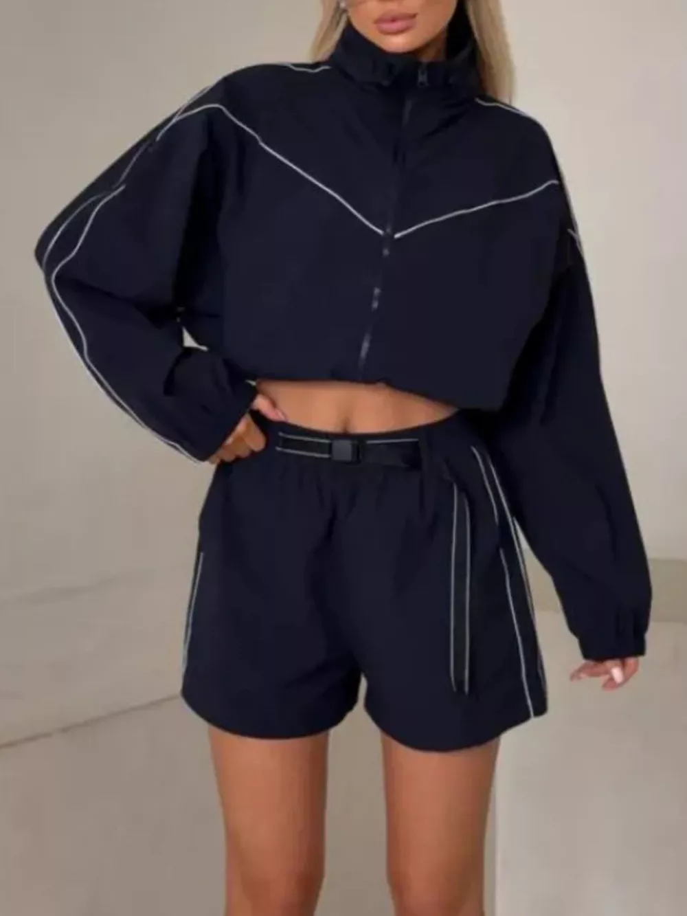 Drawstring Zip-Up Jacket and Shorts Set, image 13