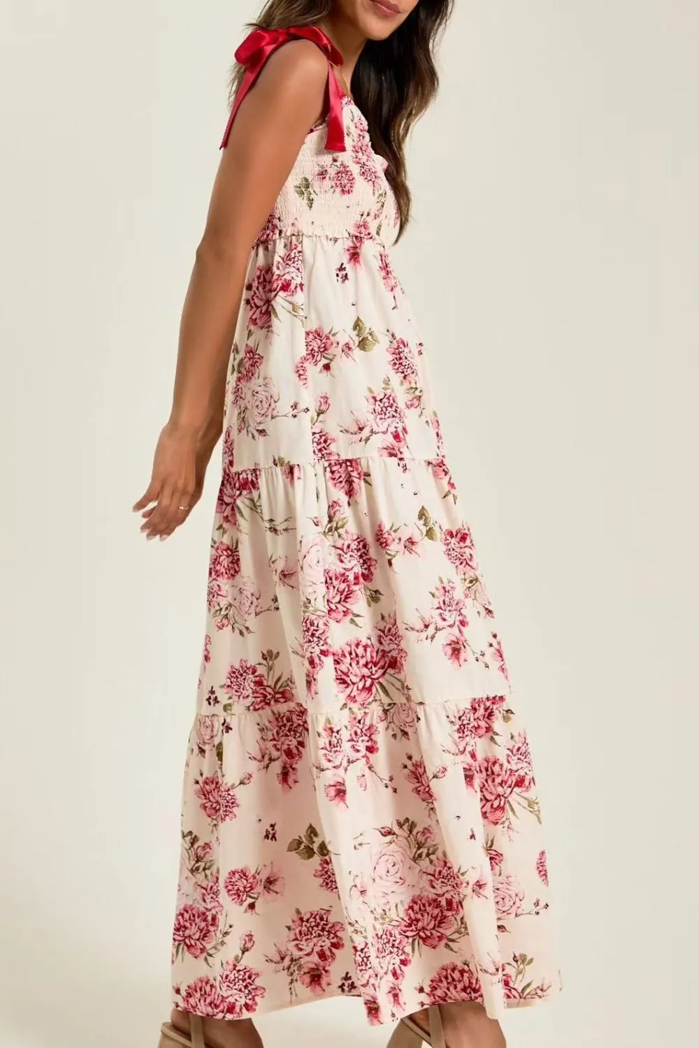Floral Tiered Maxi Dress with Mixed Print Design, image 12