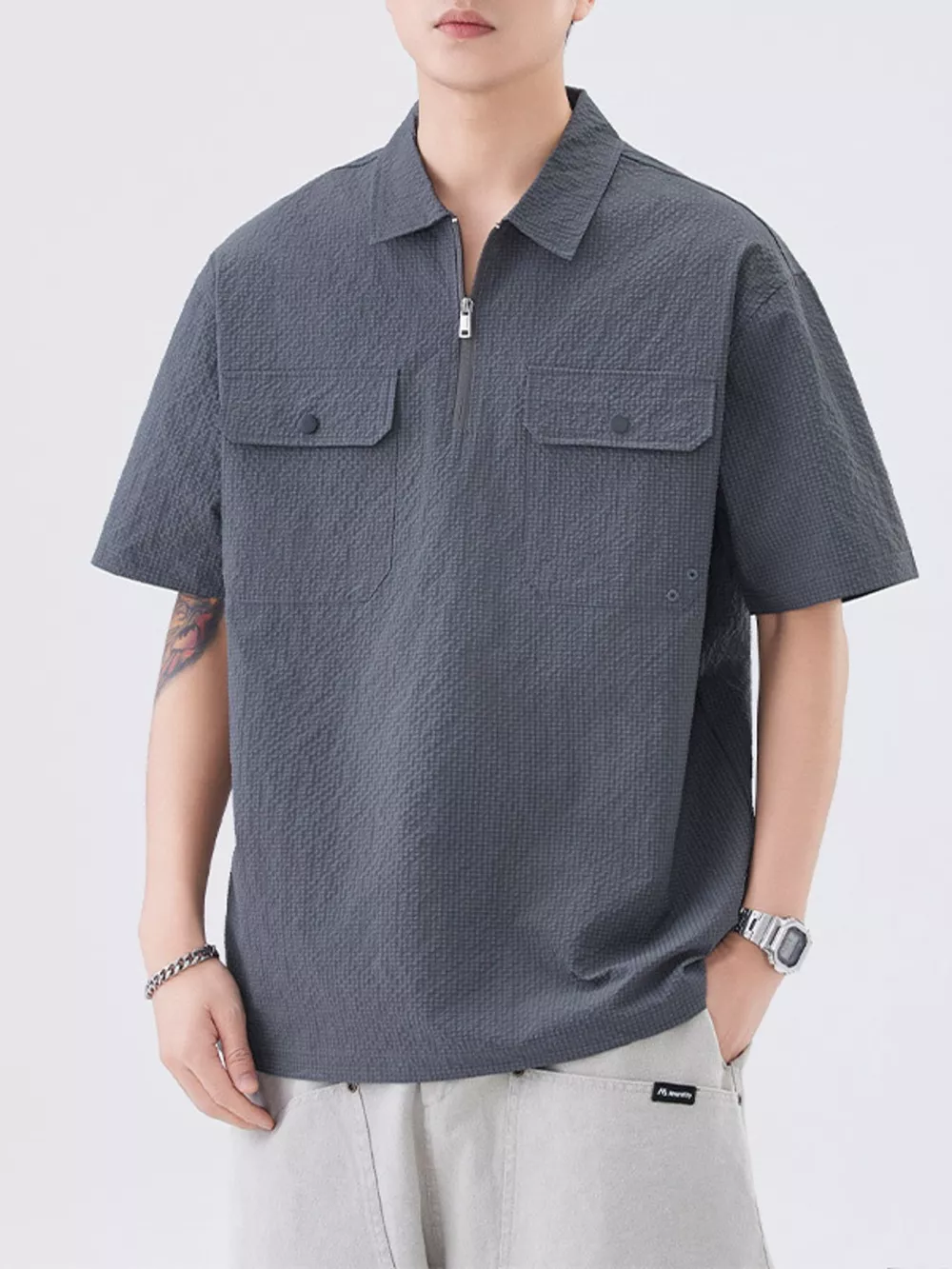 Men's Quarter Zip Half Sleeve Polo