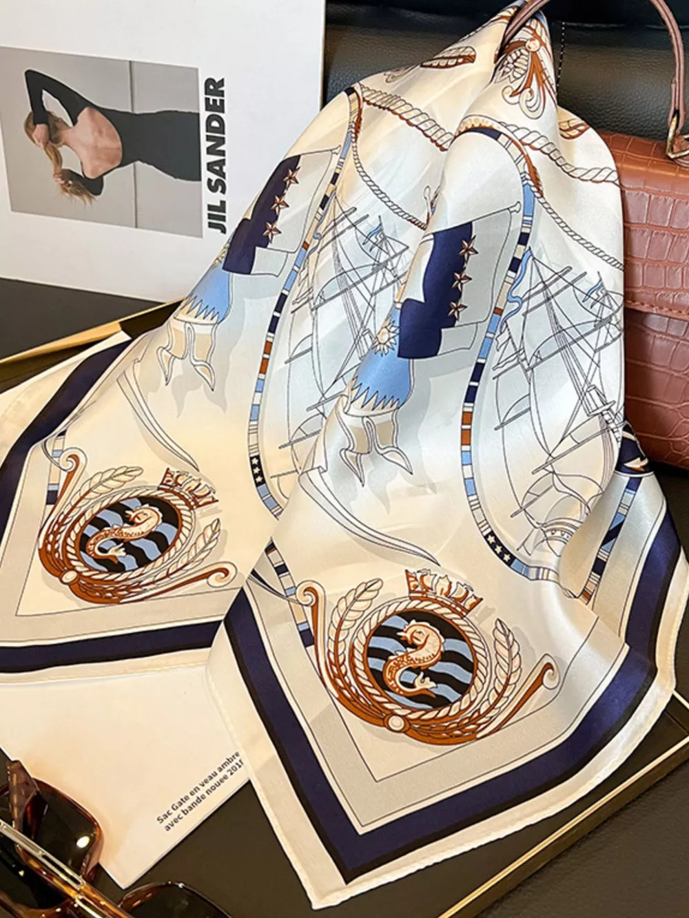Nautical Print Silk Square Scarf, image 3