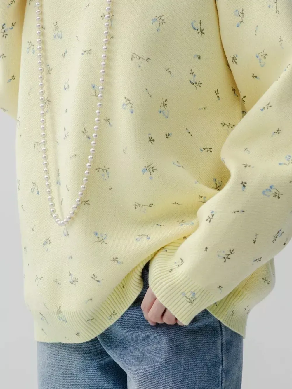 Ribbed Hem Floral Long Sleeve Sweater, image 8