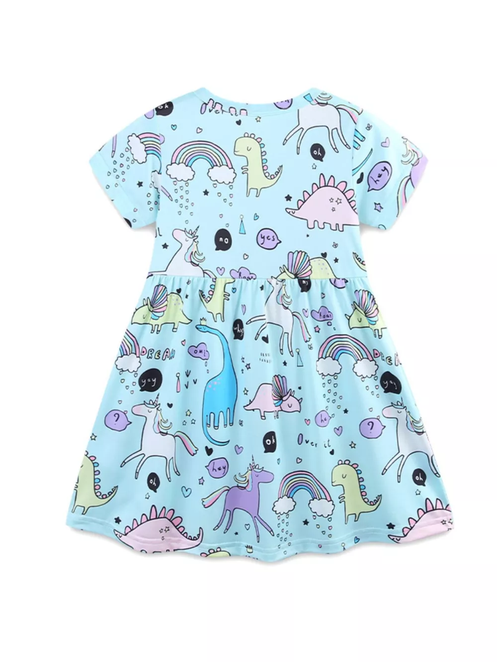 Children's Cute Cartoon Dinosaur & Unicorn Print Casual Dress, image 7