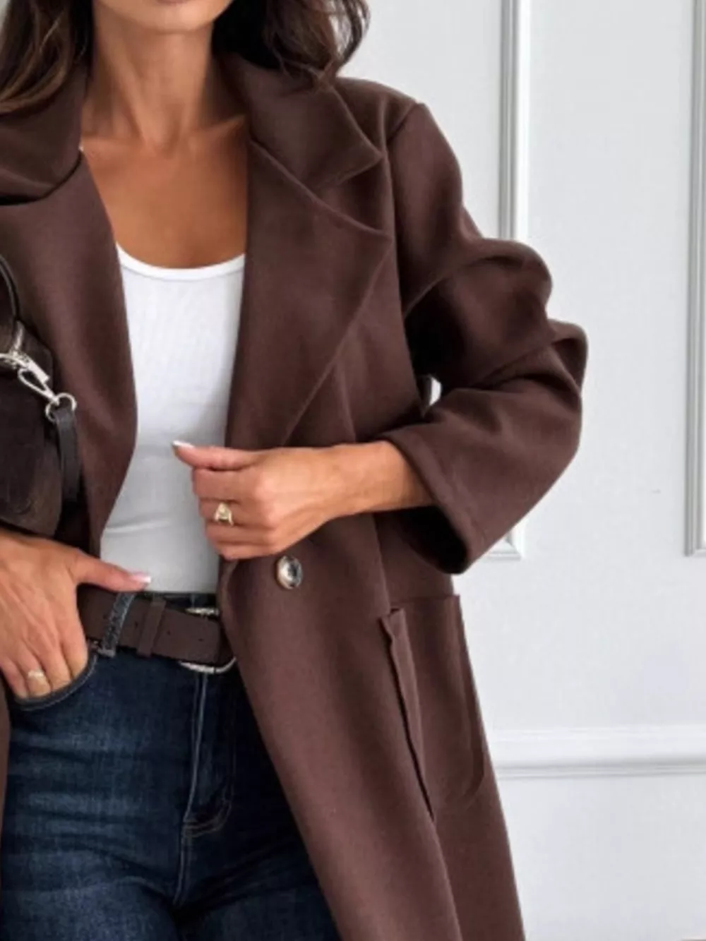 Long-Sleeve Single-Breasted Trench Coat, image 6