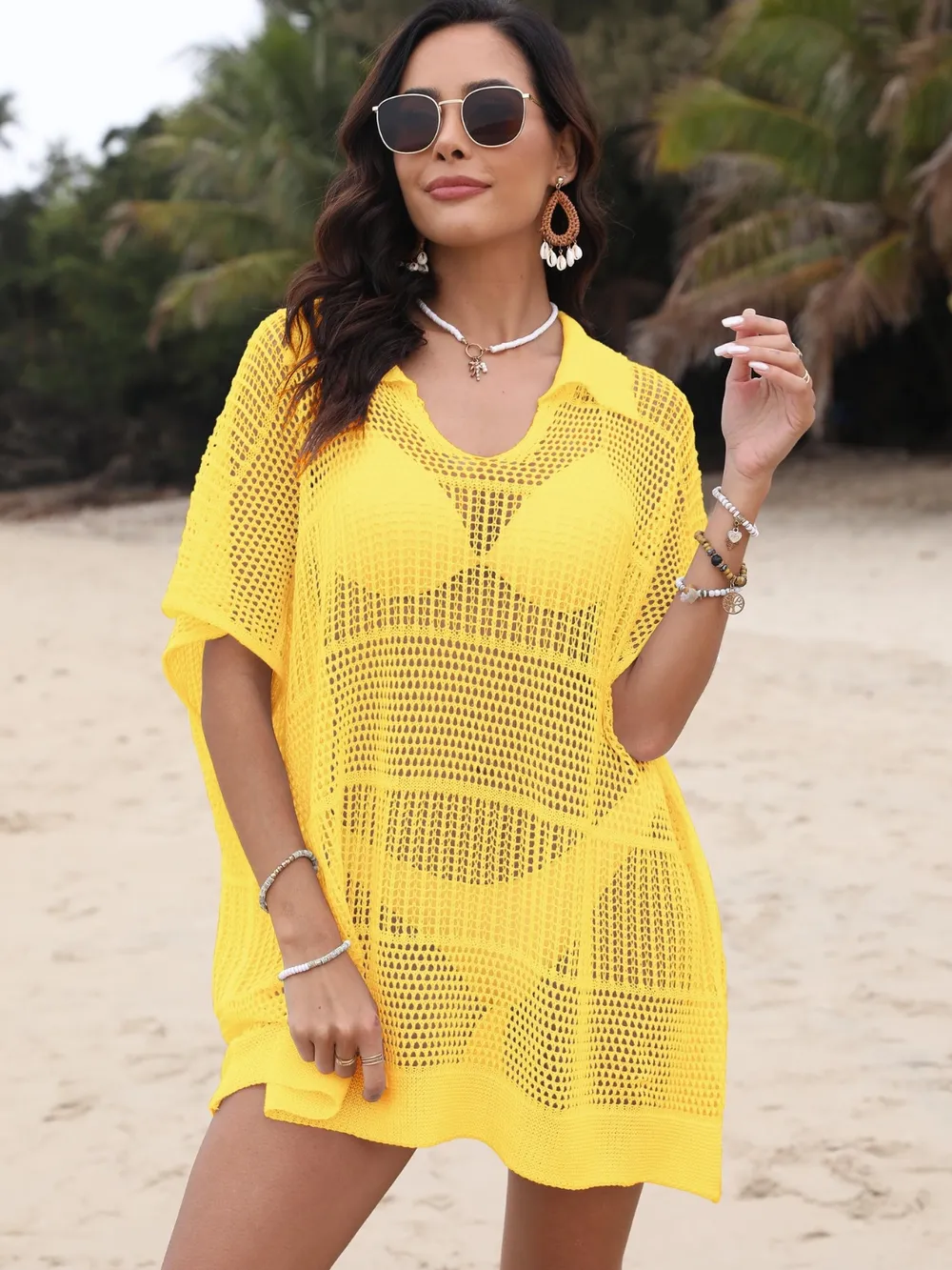 Hollow Out Collared Neck Cover-Up, image 19