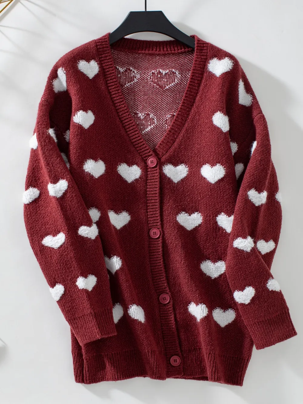 Heart V-Neck Button Up Long Sleeve Cardigan, image 9