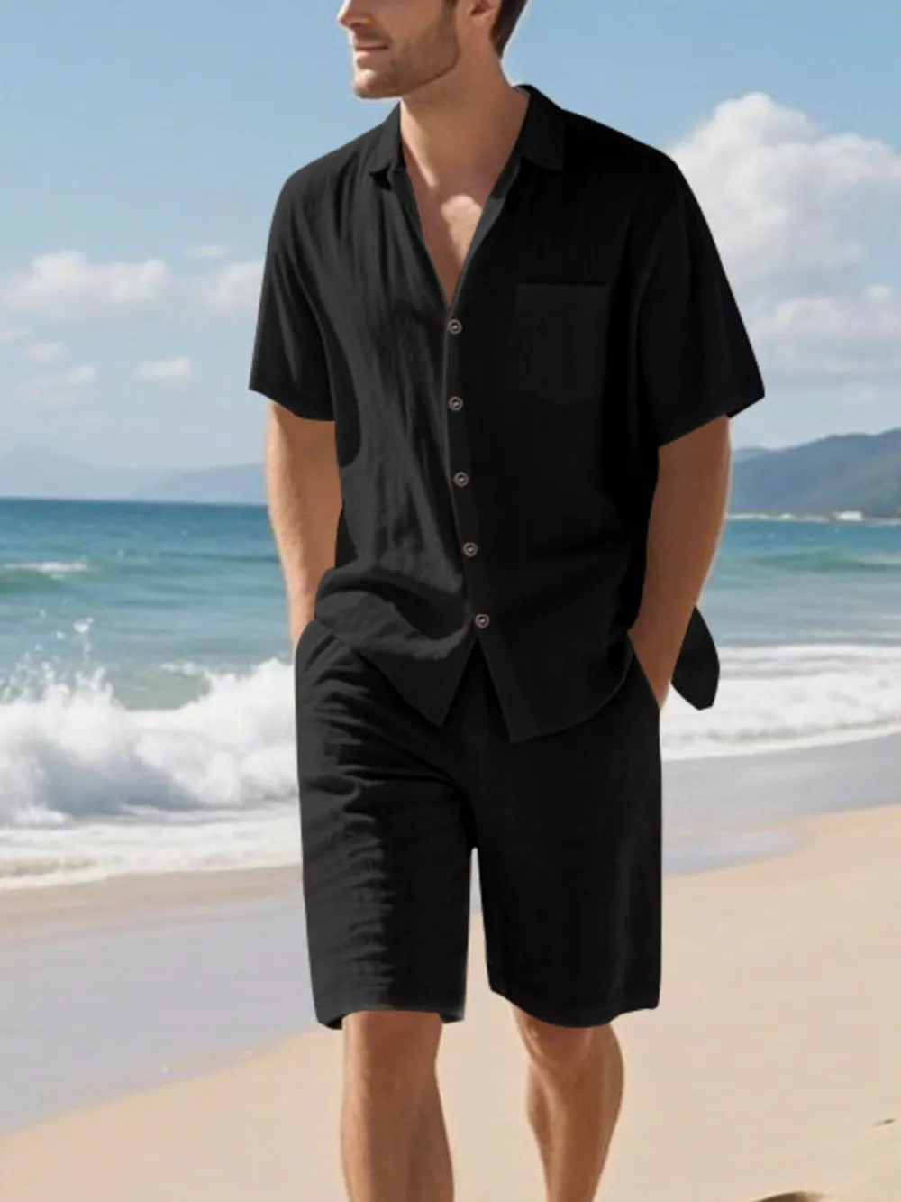 Men's Full Size Casual Button Up Shirt and Shorts Set Plus Size, image 3