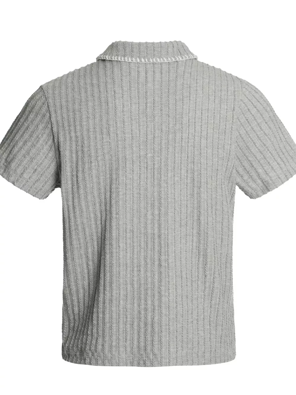 Men's Ribbed Knit Polo with Contrast Stitching, image 3