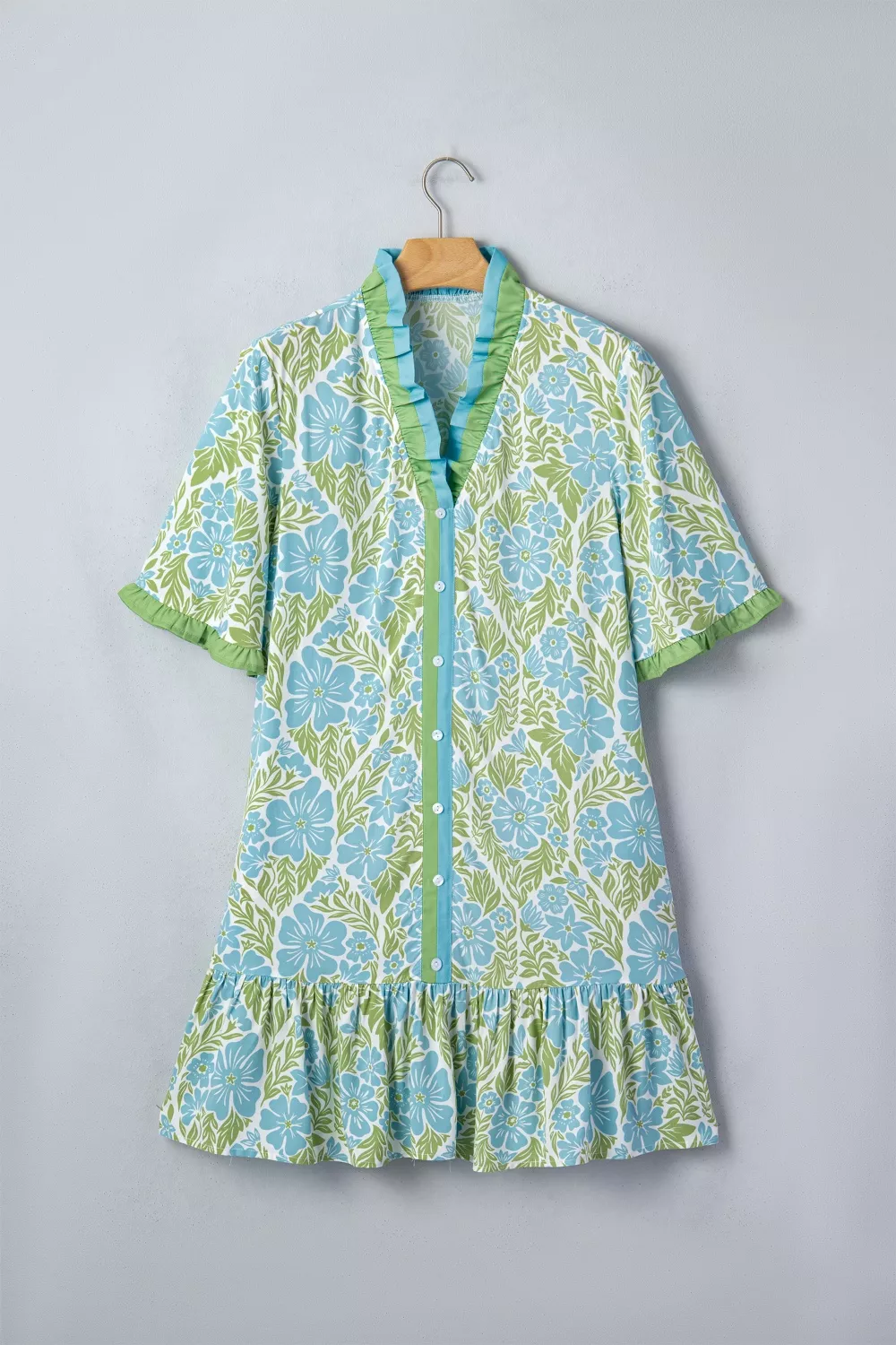 Floral Print Ruffle Hem Button-Up Mini Dress, image 3
