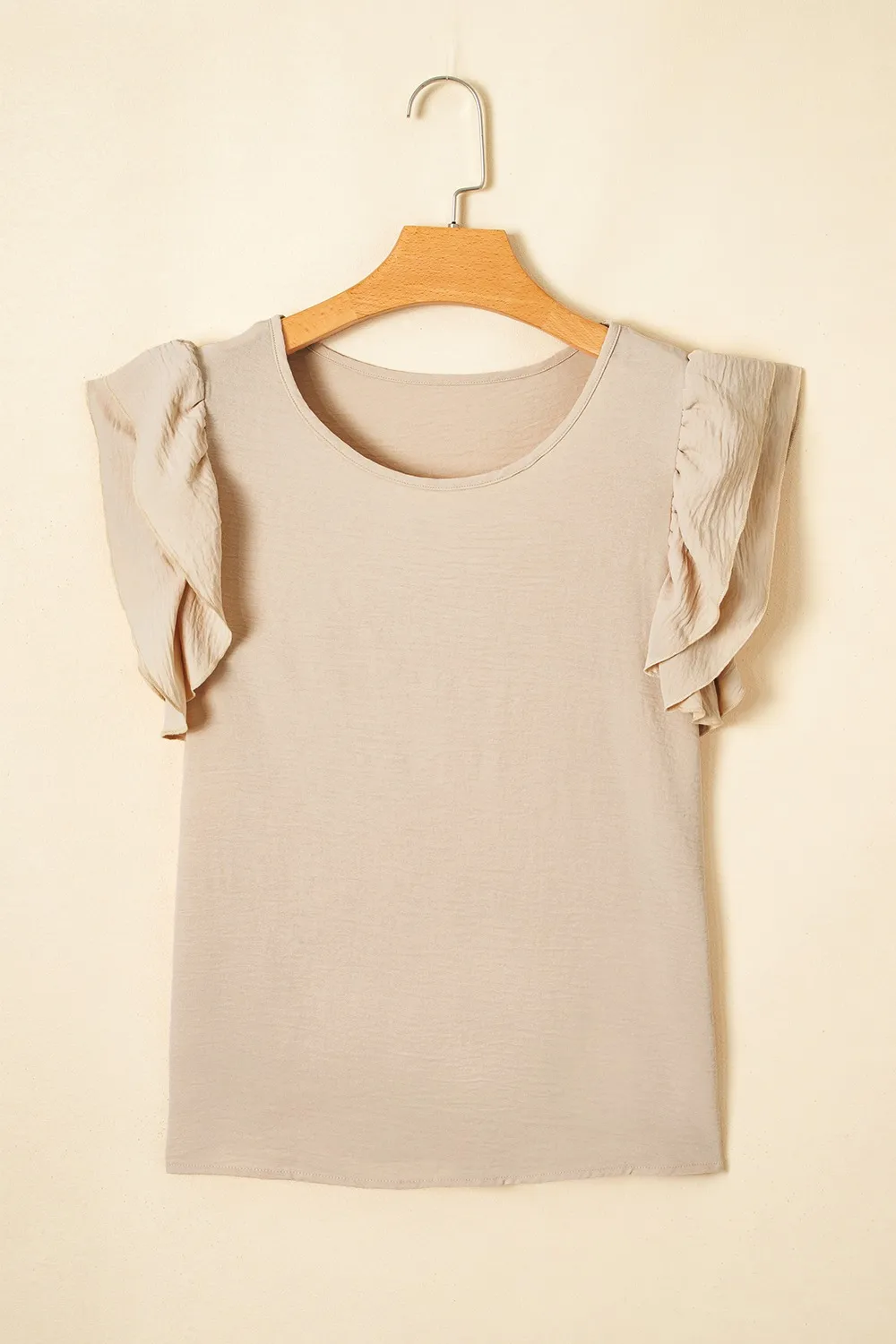Solid Color Ruffled Short Sleeve Casual Blouse, image 7