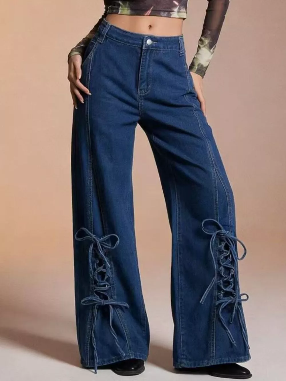 Lace-Up Wide Leg Jeans, image 6