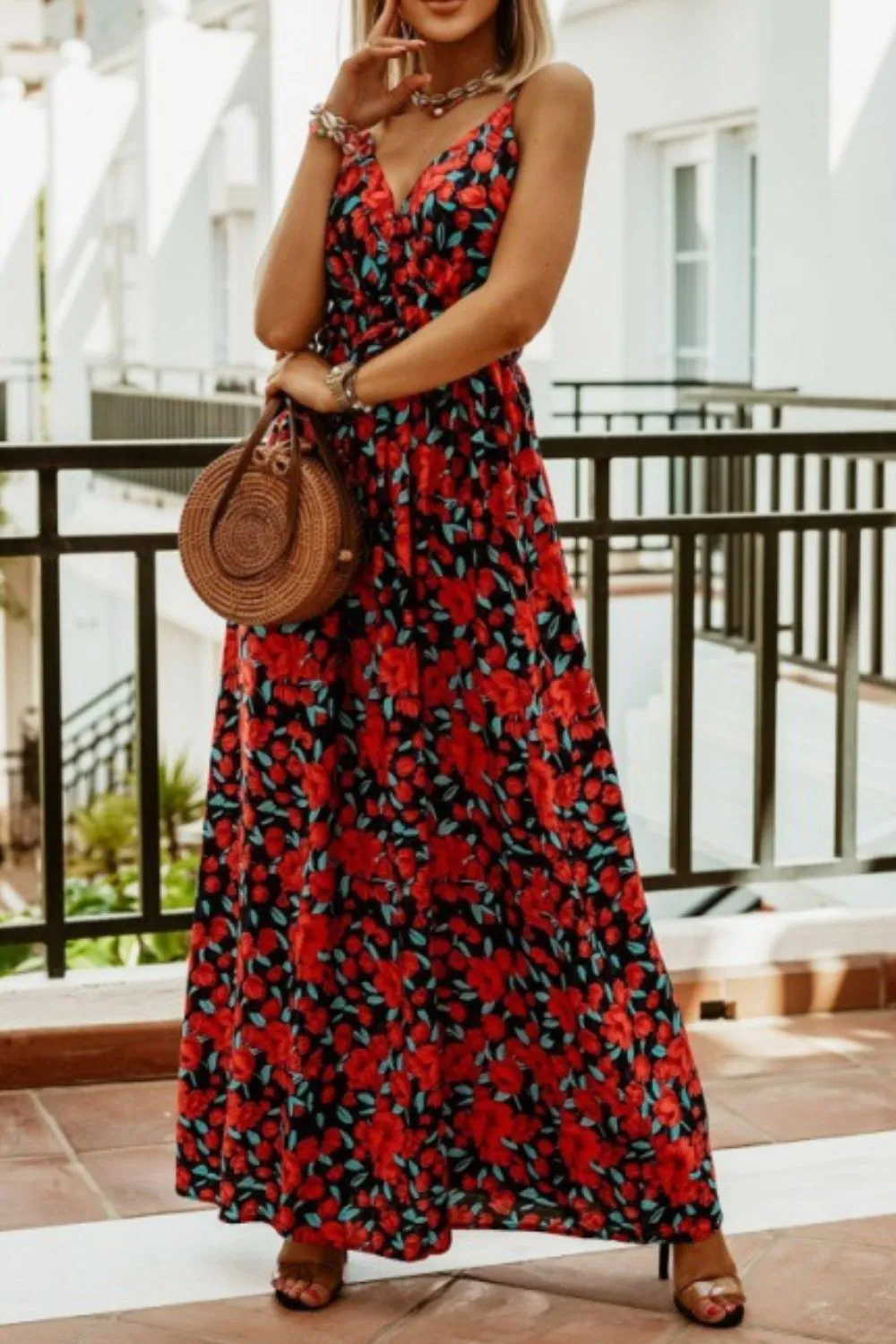 Printed Spaghetti Strap Maxi Dress, image 10