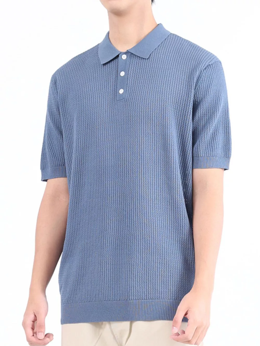 Men's Plus Size Textured Knit Short Sleeve Polo Shirt, image 3