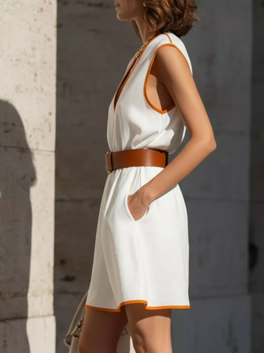 Contrast Trim V-Neck Sleeveless Dress, image 2