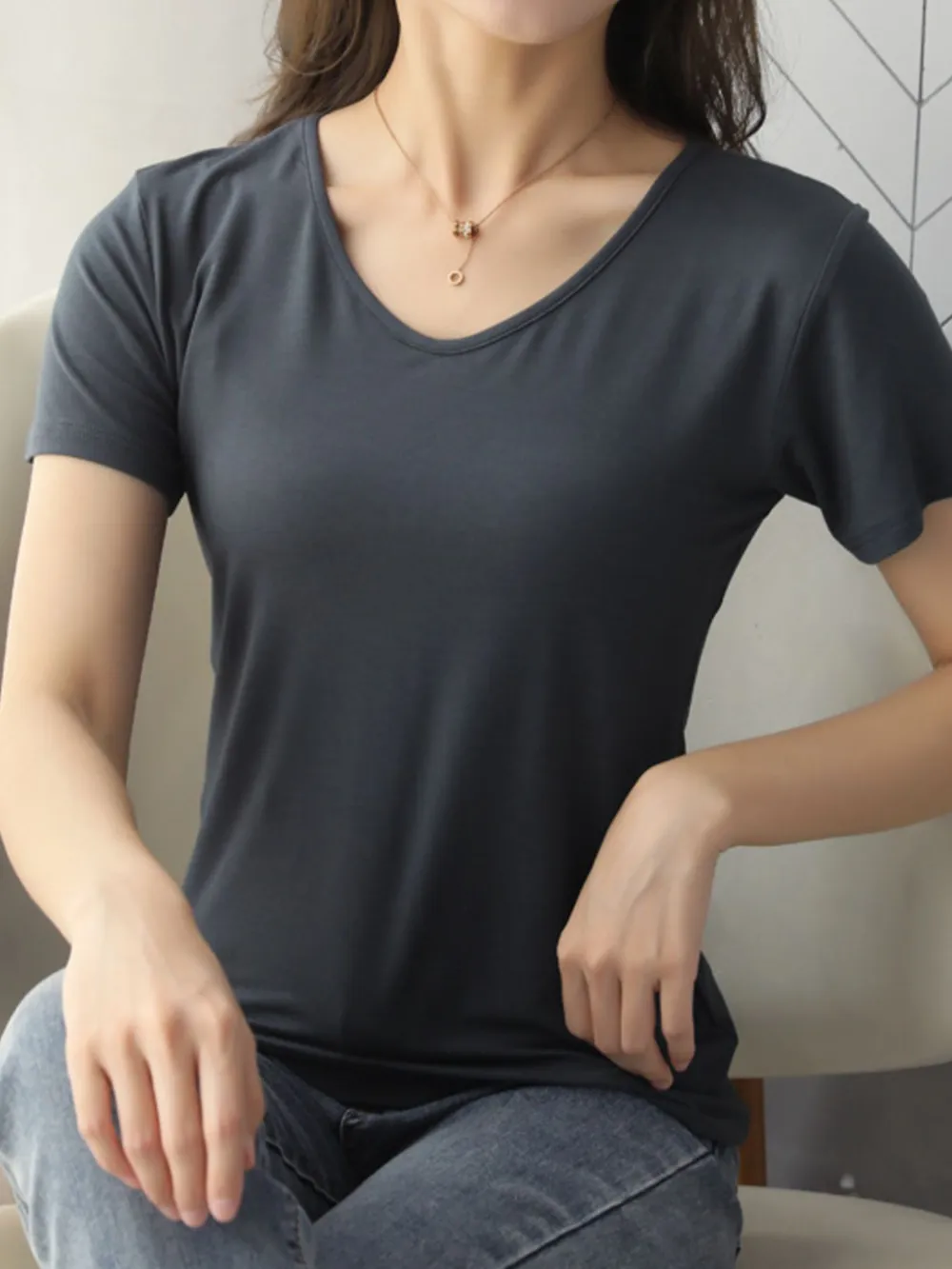 V-Neck Short Sleeve T-Shirt, image 24