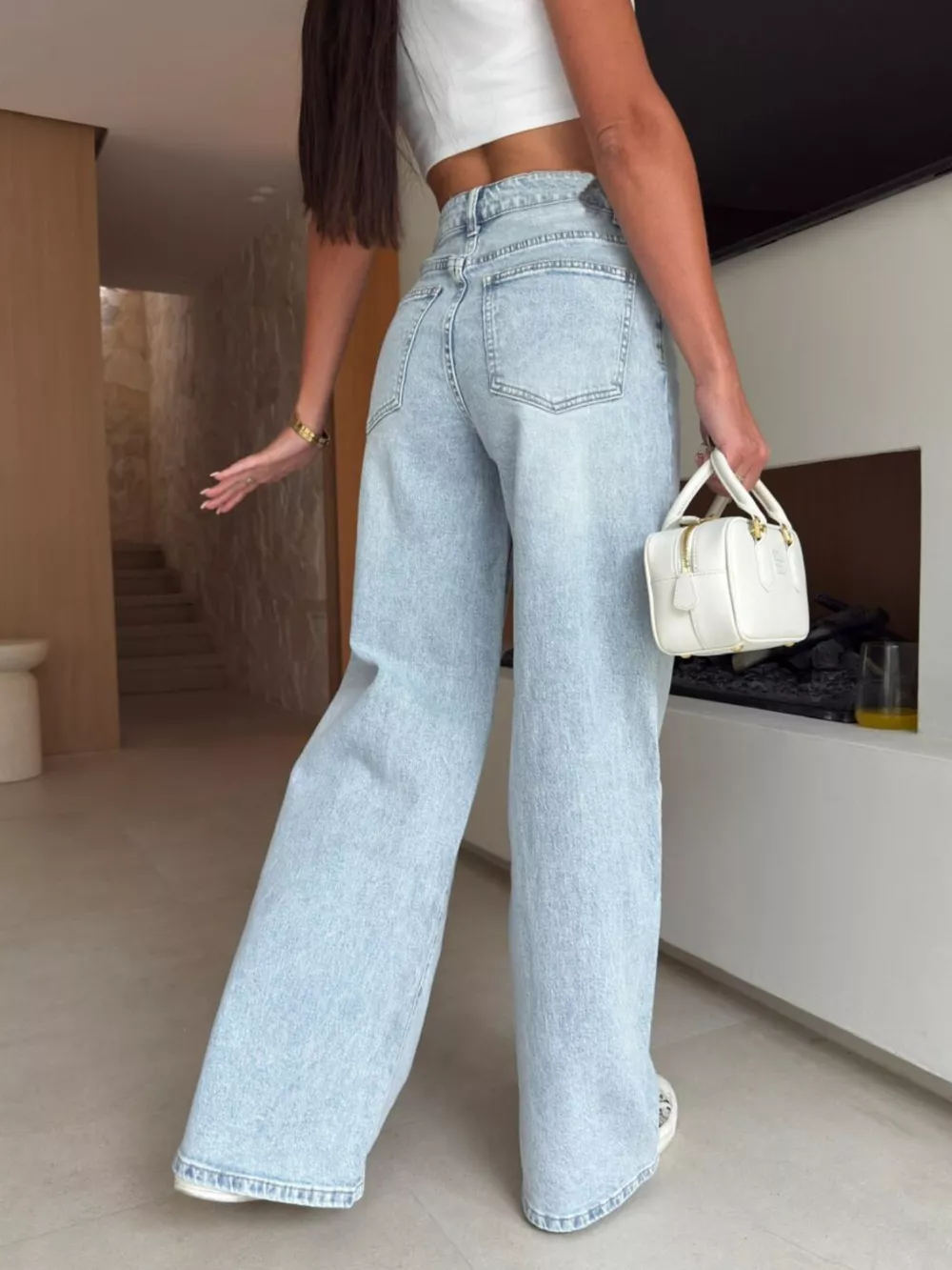 Lace-Up High-Waisted Wide Leg Jeans, image 4