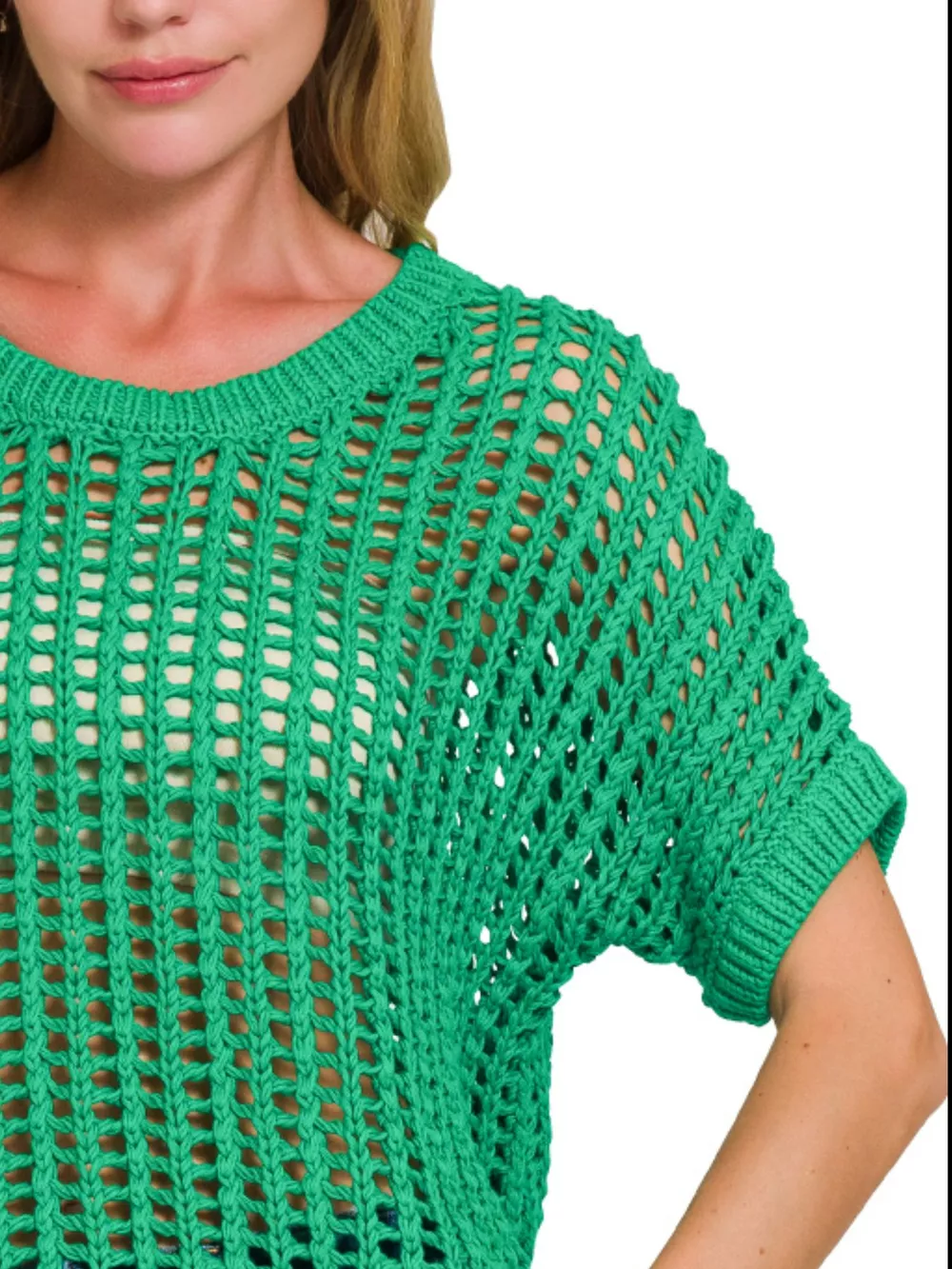 Fish Net Short Sleeve Crochet Knit Cover Up, image 2