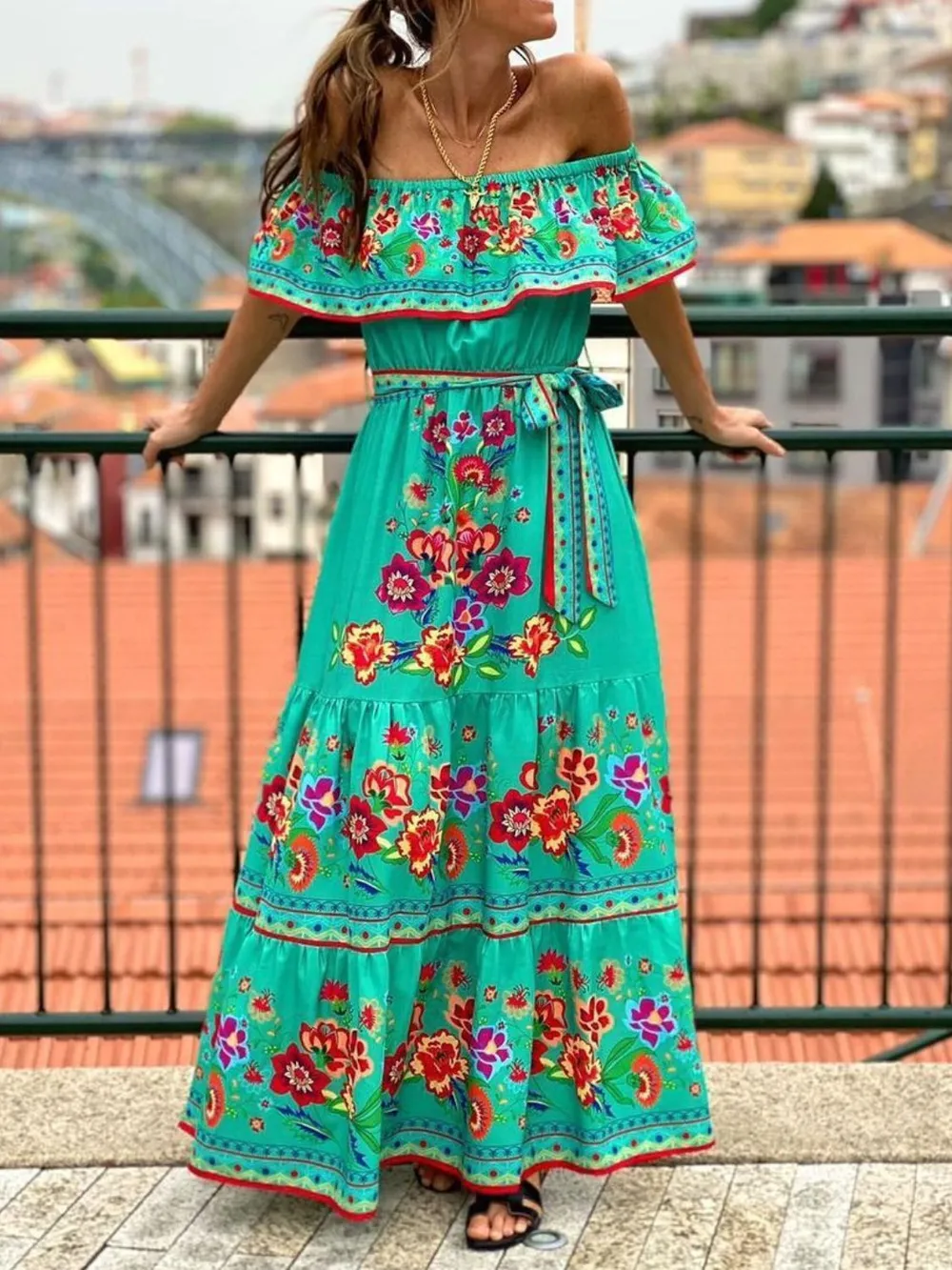 Floral Off Shoulder Ruffle Maxi Dress, image 4