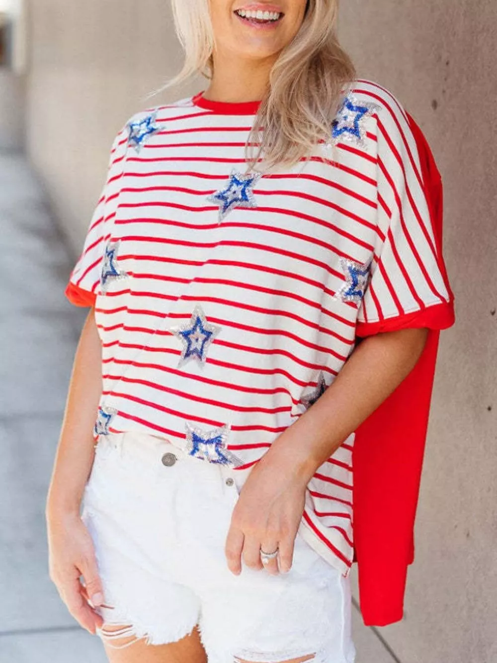 Striped Star Sequin Patriotic T-Shirt, image 2