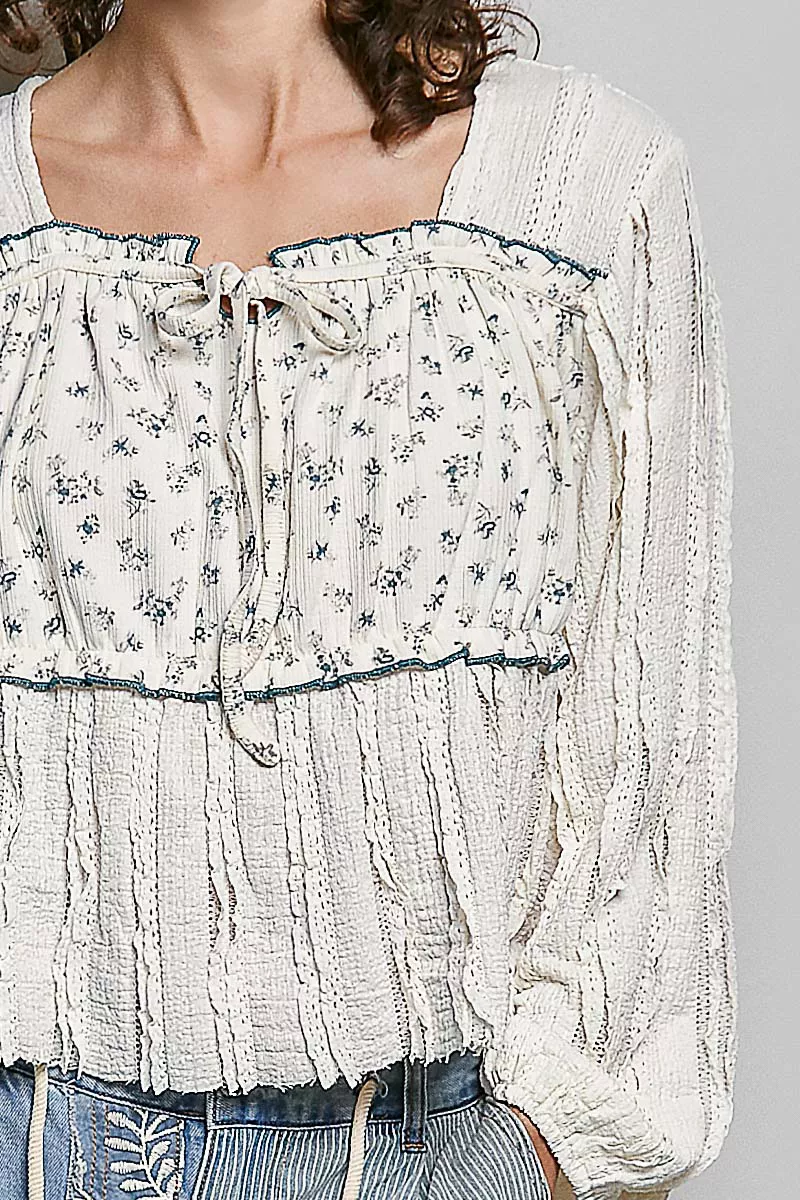 Square Neck Lace Long Balloon Sleeve Top, image 6