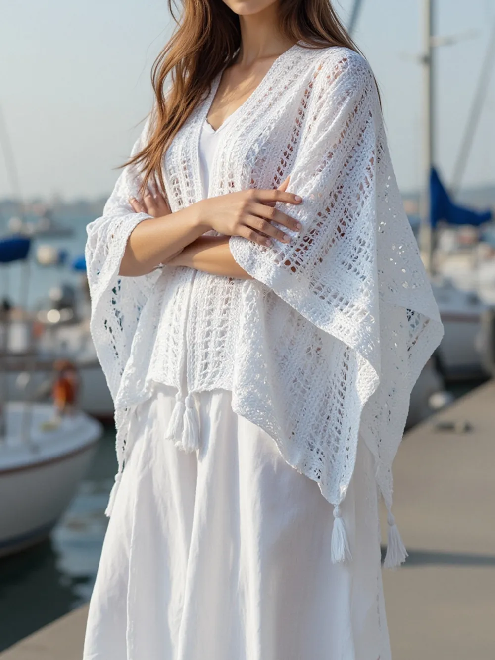 Openwork Tassel Open Front Knit Cover Up, image 5
