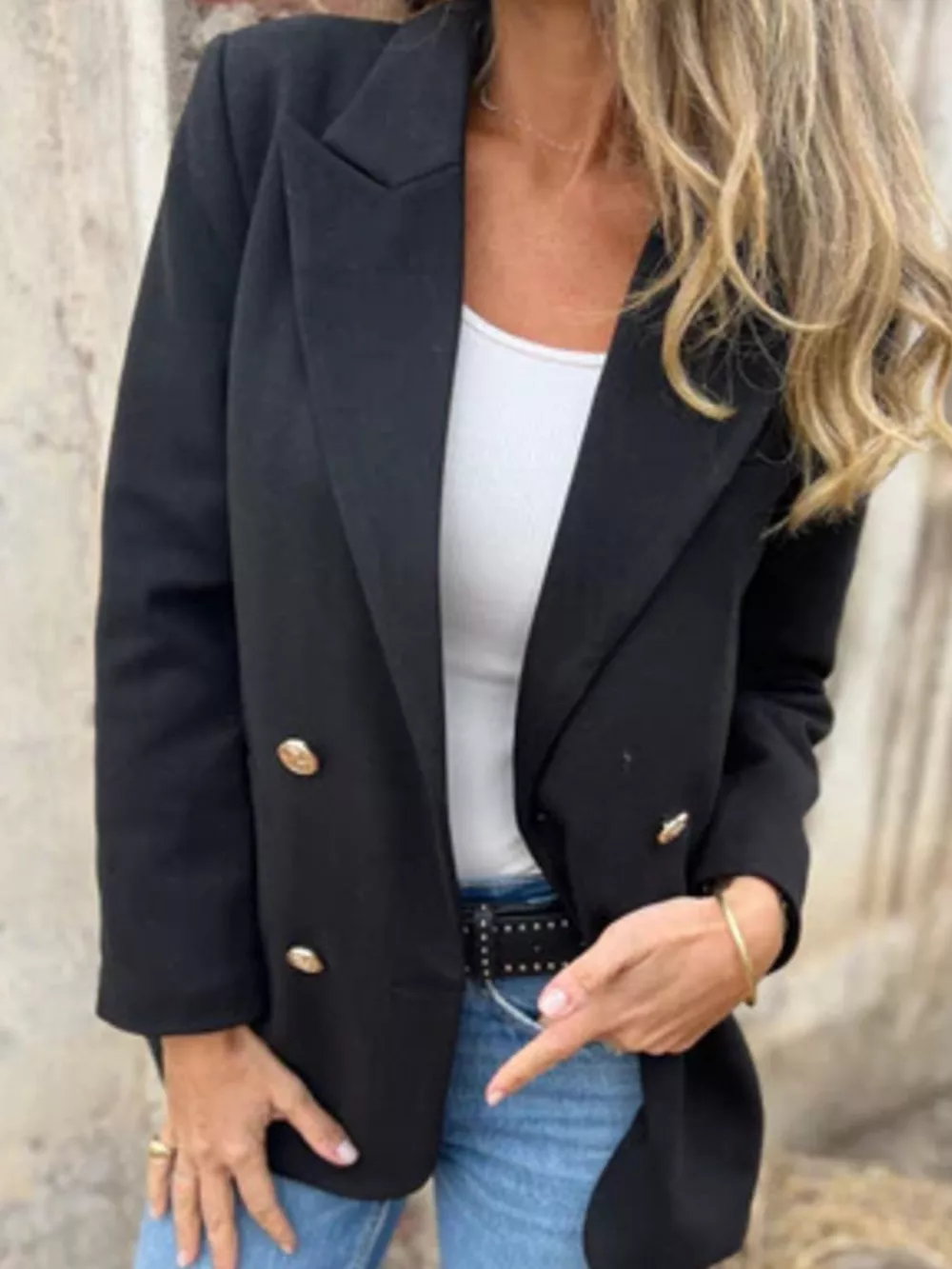 Full Size Double Breasted Long Sleeve Blazer Plus Size, image 5