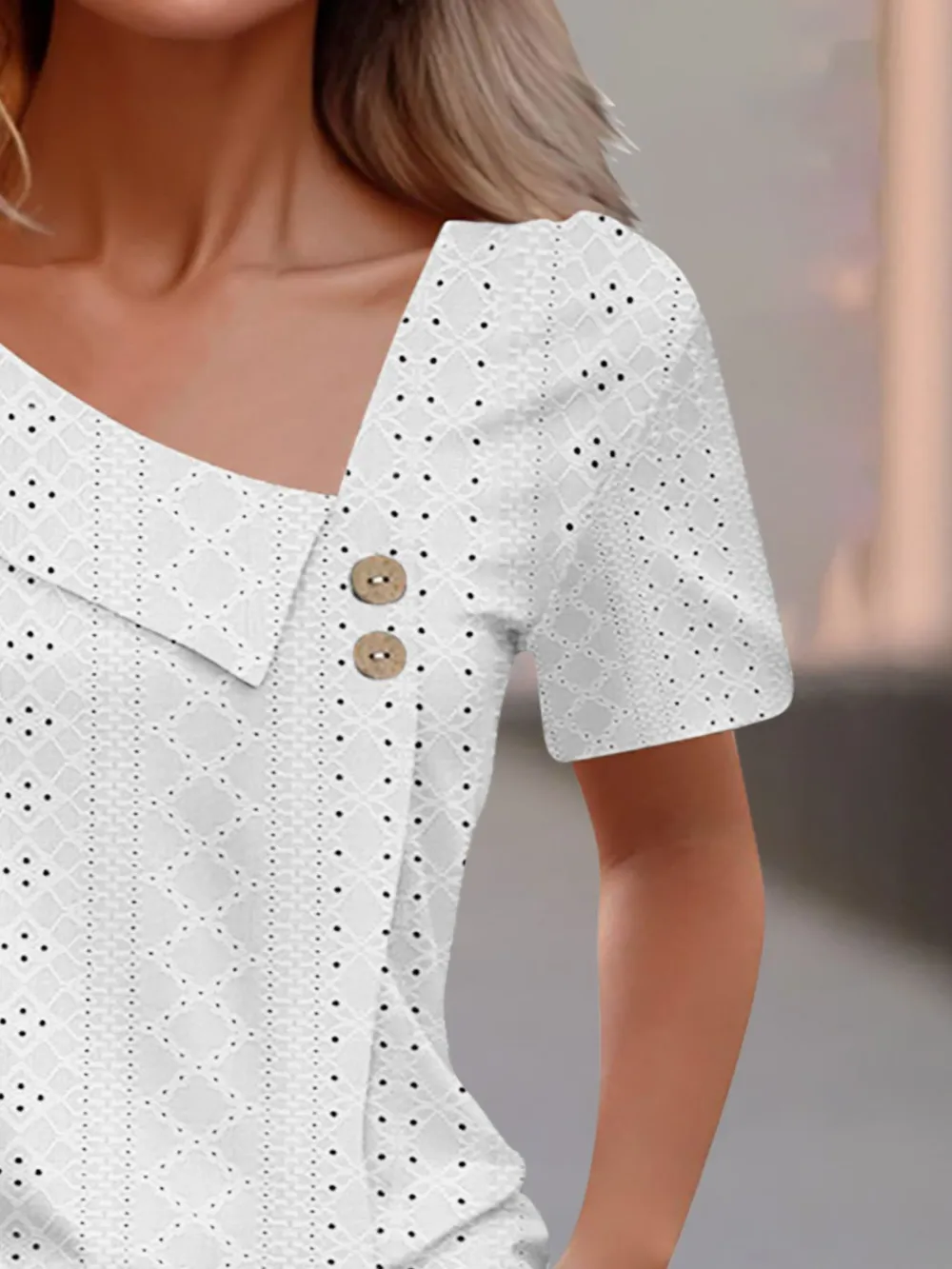 Eyelet Asymmetrical Short Sleeve T-Shirt, image 3