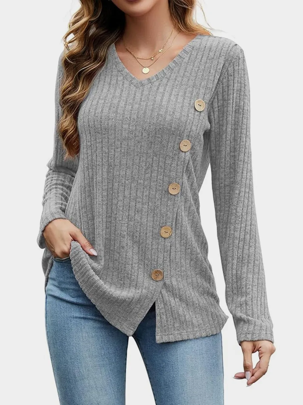 V-Neck Long Sleeve T-Shirt, image 18