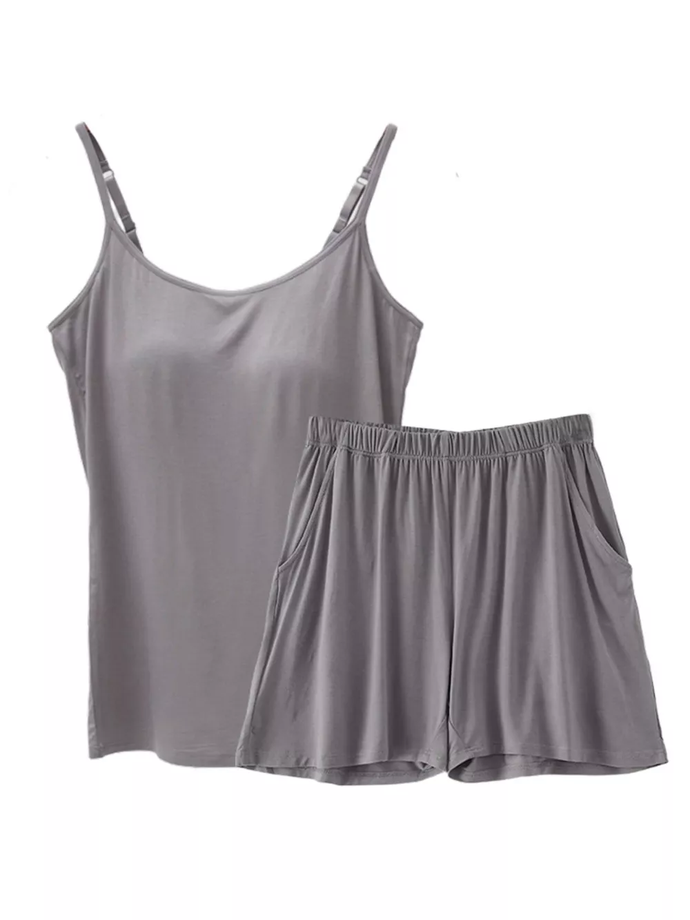 Plus Size Modal Adjustable Strap Padded Cami and Shorts Set, image 2
