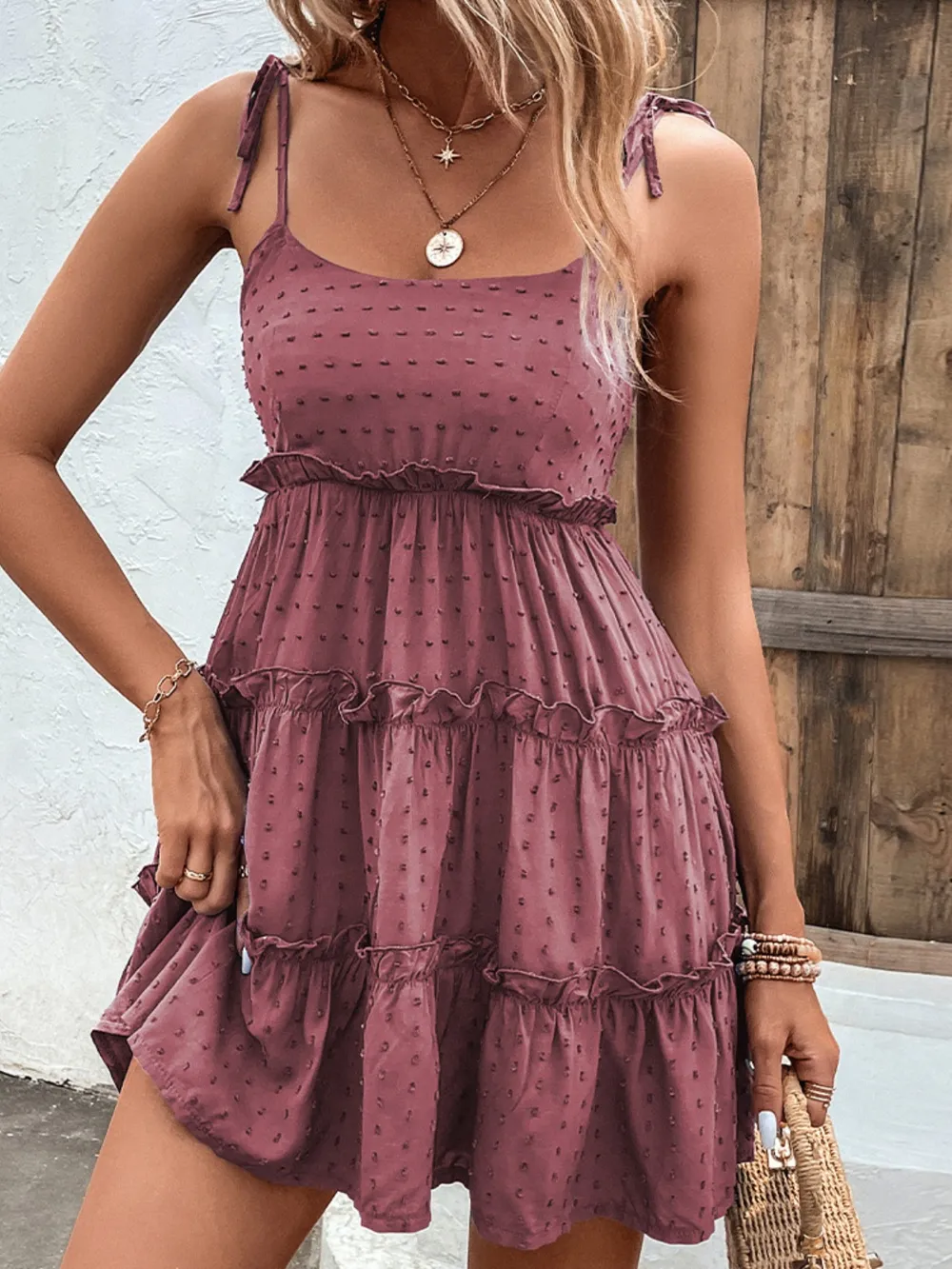 Frill Spaghetti Strap Tiered Dress, image 3