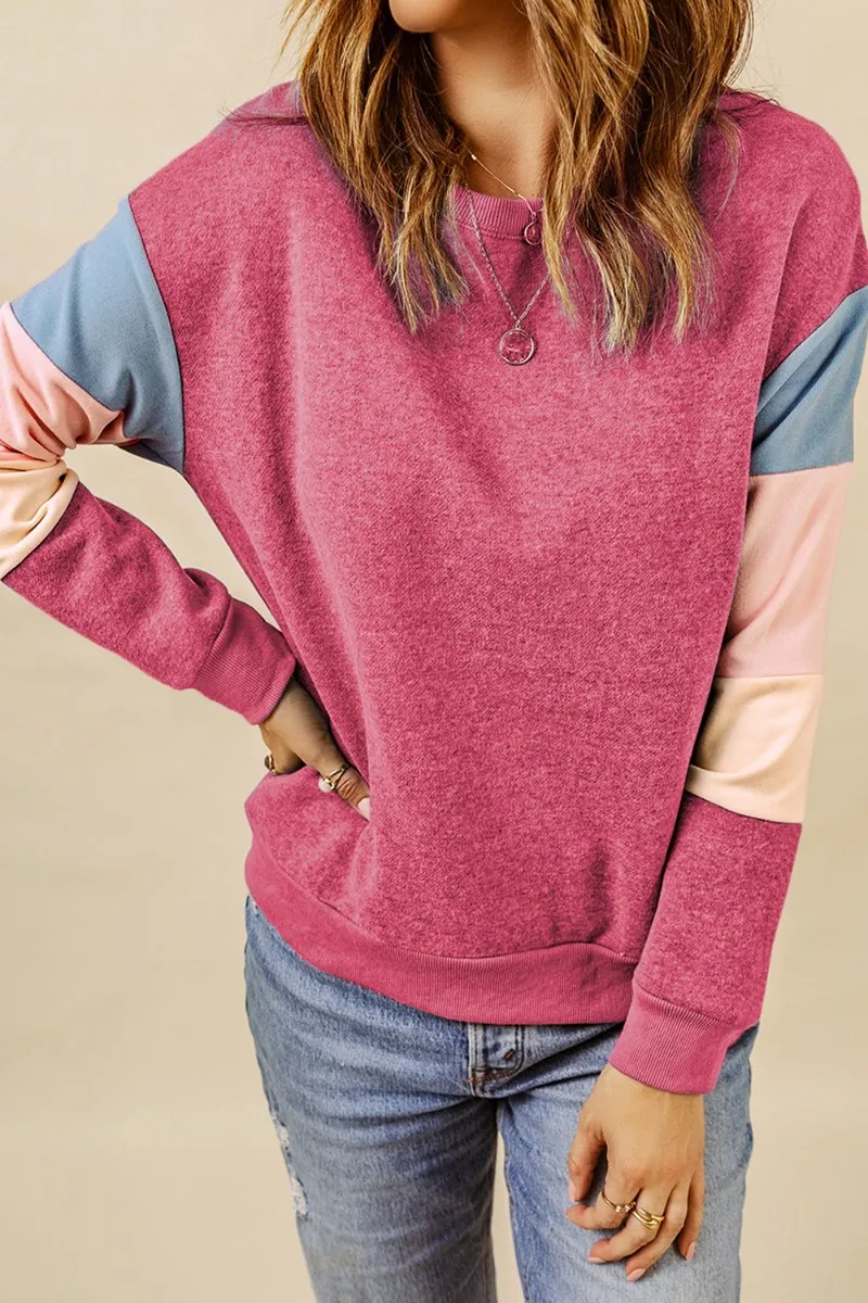 Color Block Round Neck Long Sleeve Sweatshirt, image 8