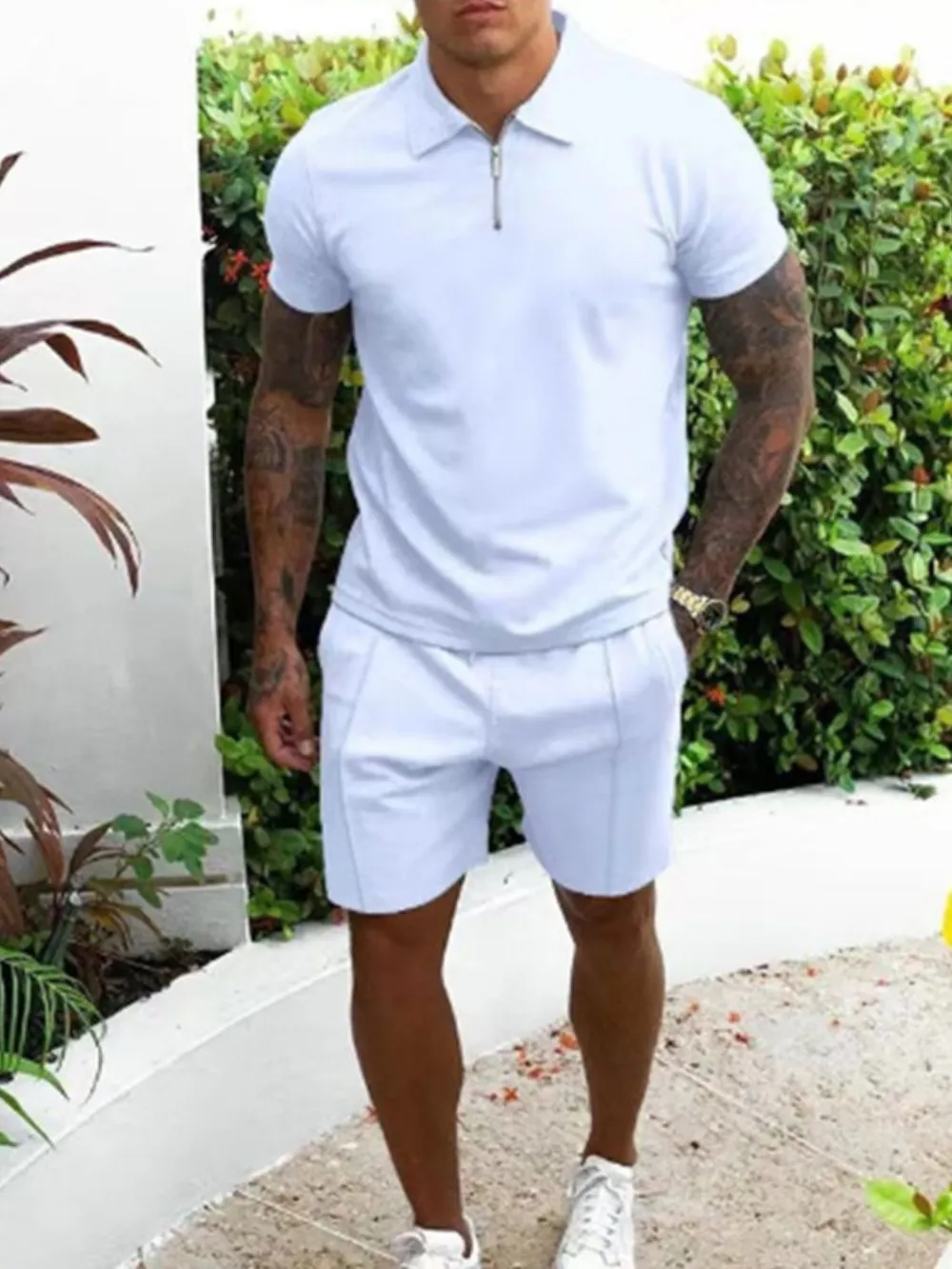 Men's Full Size Collared Neck Short Sleeve Top and Shorts Set Plus Size, image 3