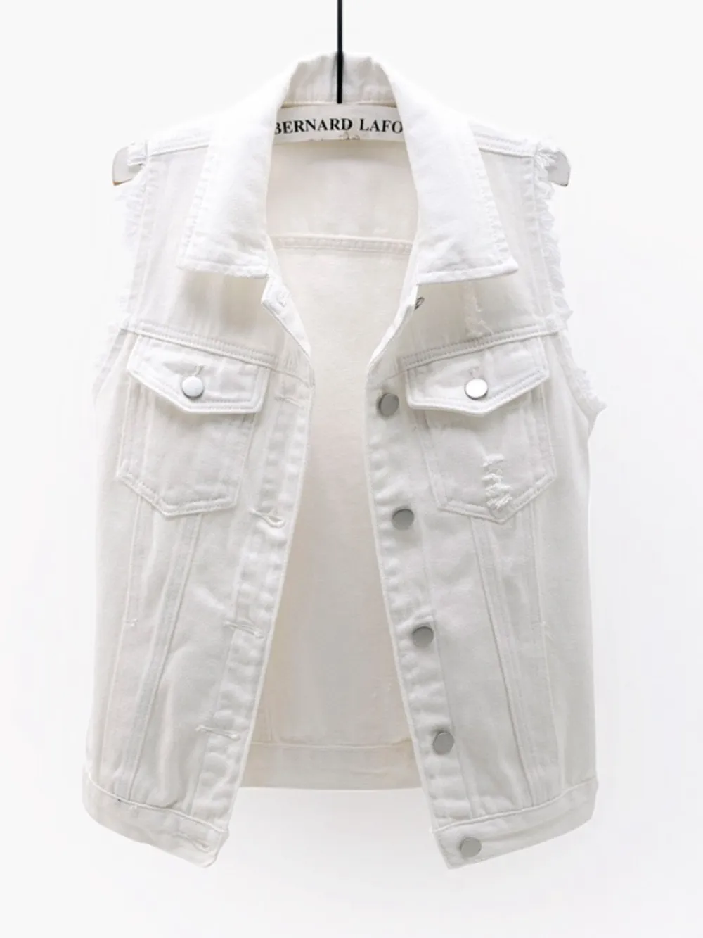 Full Size Button Down Raw Hem Sleeveless Denim Jacket Plus Size, image 8