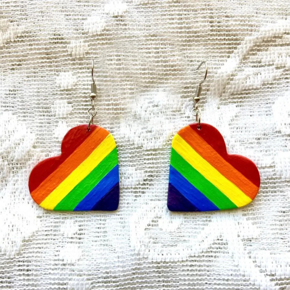 Leather Colorful Striped Heart Earrings, image 2