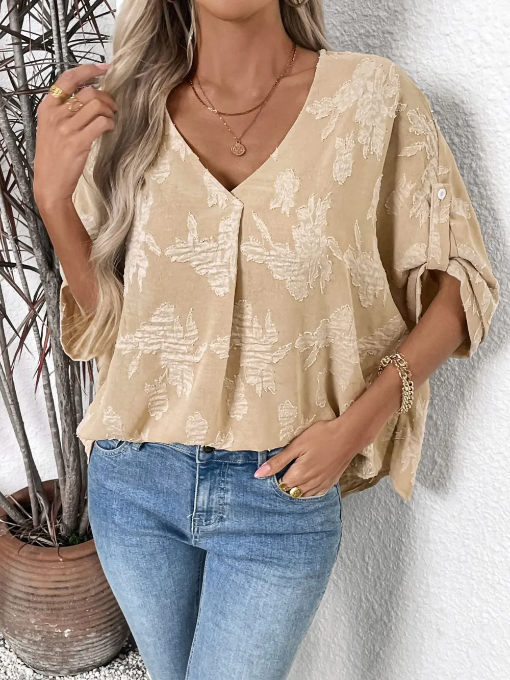 V-Neck Half Sleeve Blouse, image 2
