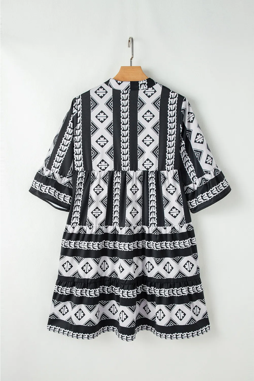 Tiered Printed Notched Half Sleeve Dress, image 4
