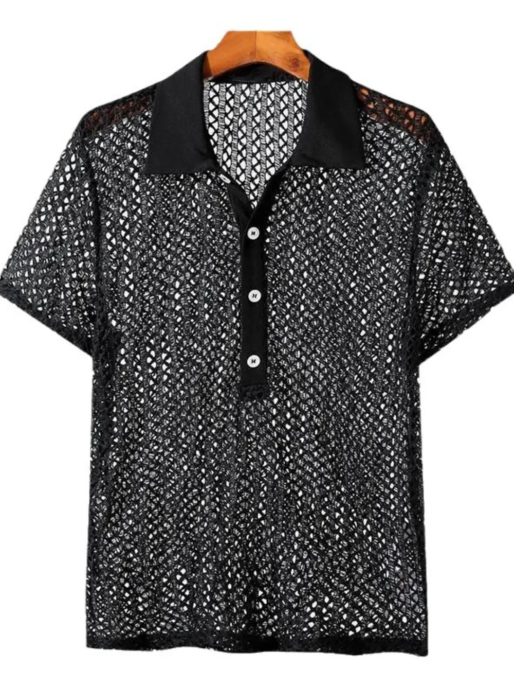 Men's Full Size Openwork Short Sleeve Polo Plus Size, image 5