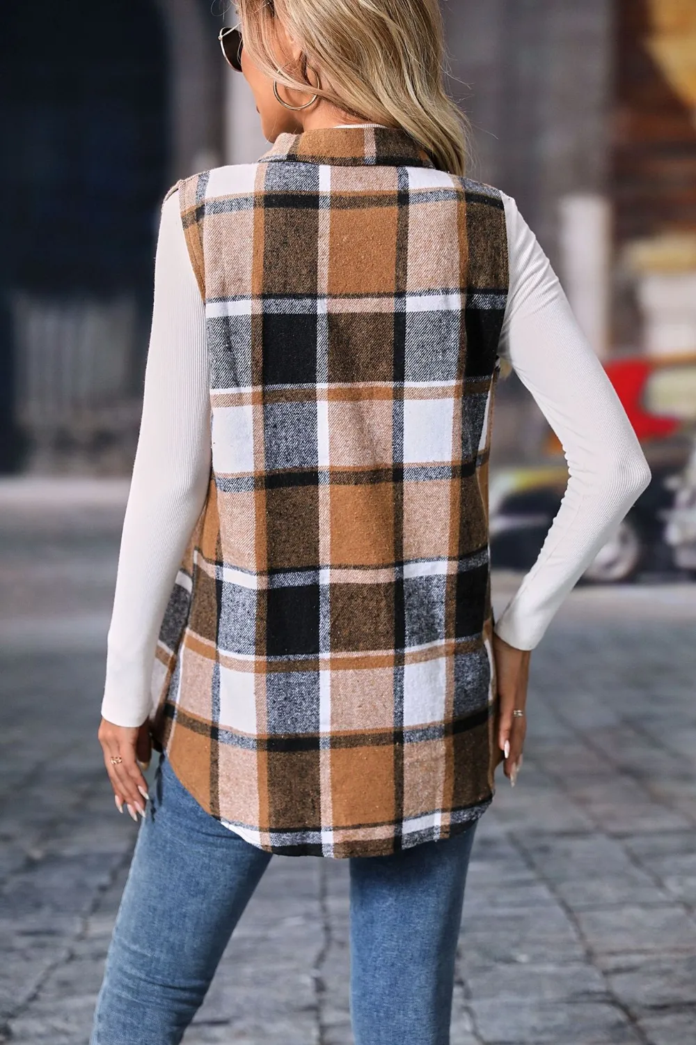 Plaid Button Up Vest Coat, image 24