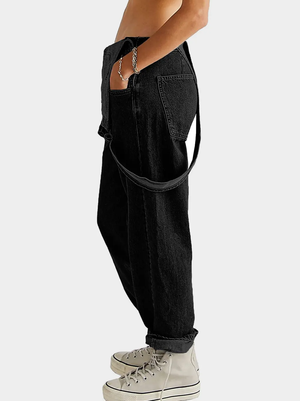 Square Neck Wide Strap Denim Overalls, image 2