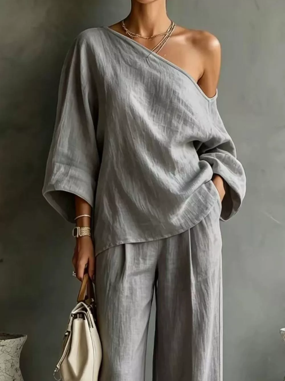 One Shoulder Top and Wide Leg Pants Set, image 18