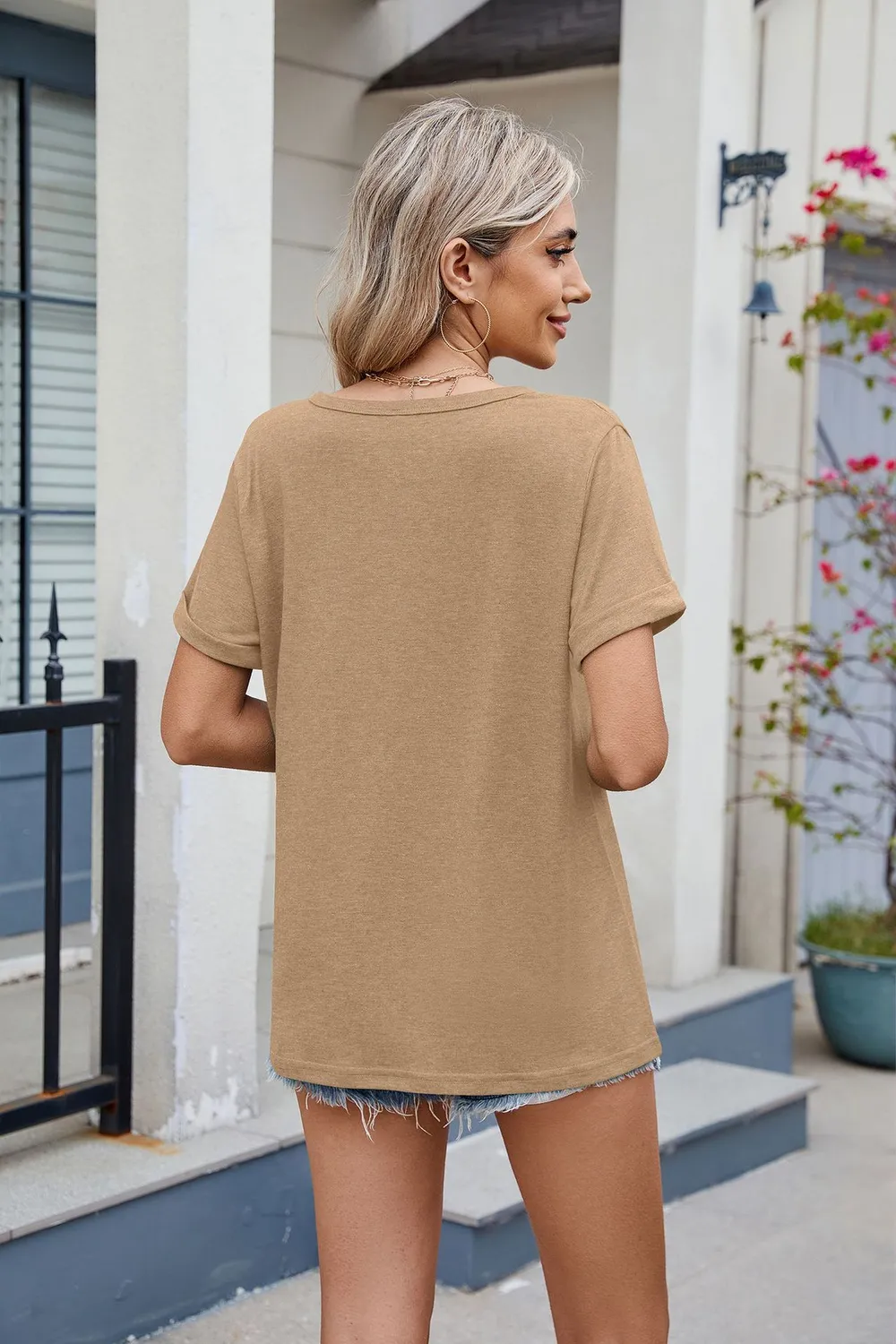 Notched Short Sleeve T-Shirt, image 12
