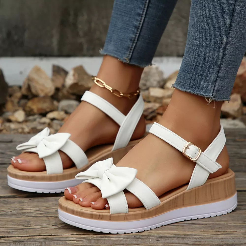 Bow Open Toe Wedge Sandals, image 3