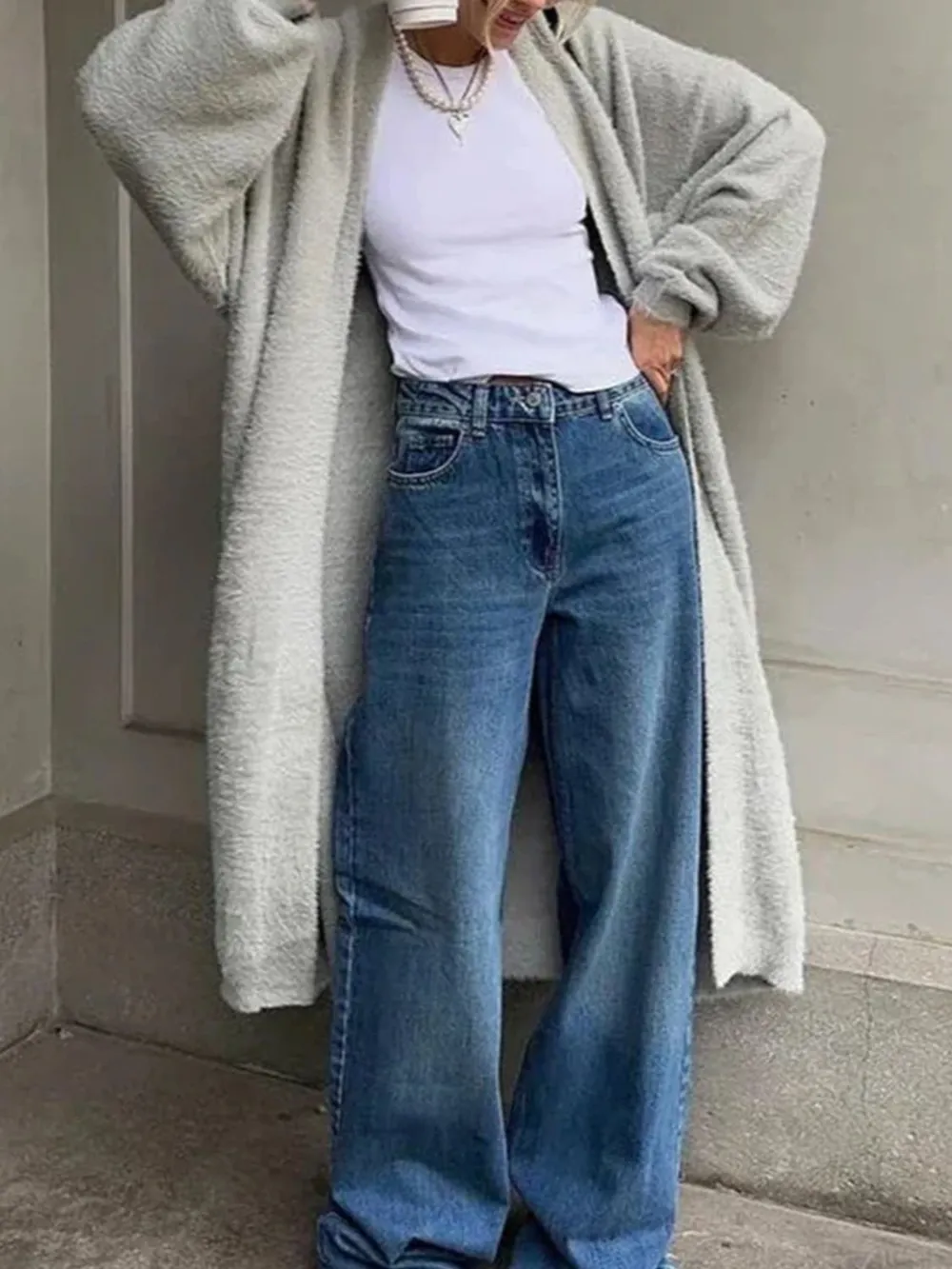 Fuzzy Open Front Solid Color Cardigan, image 10