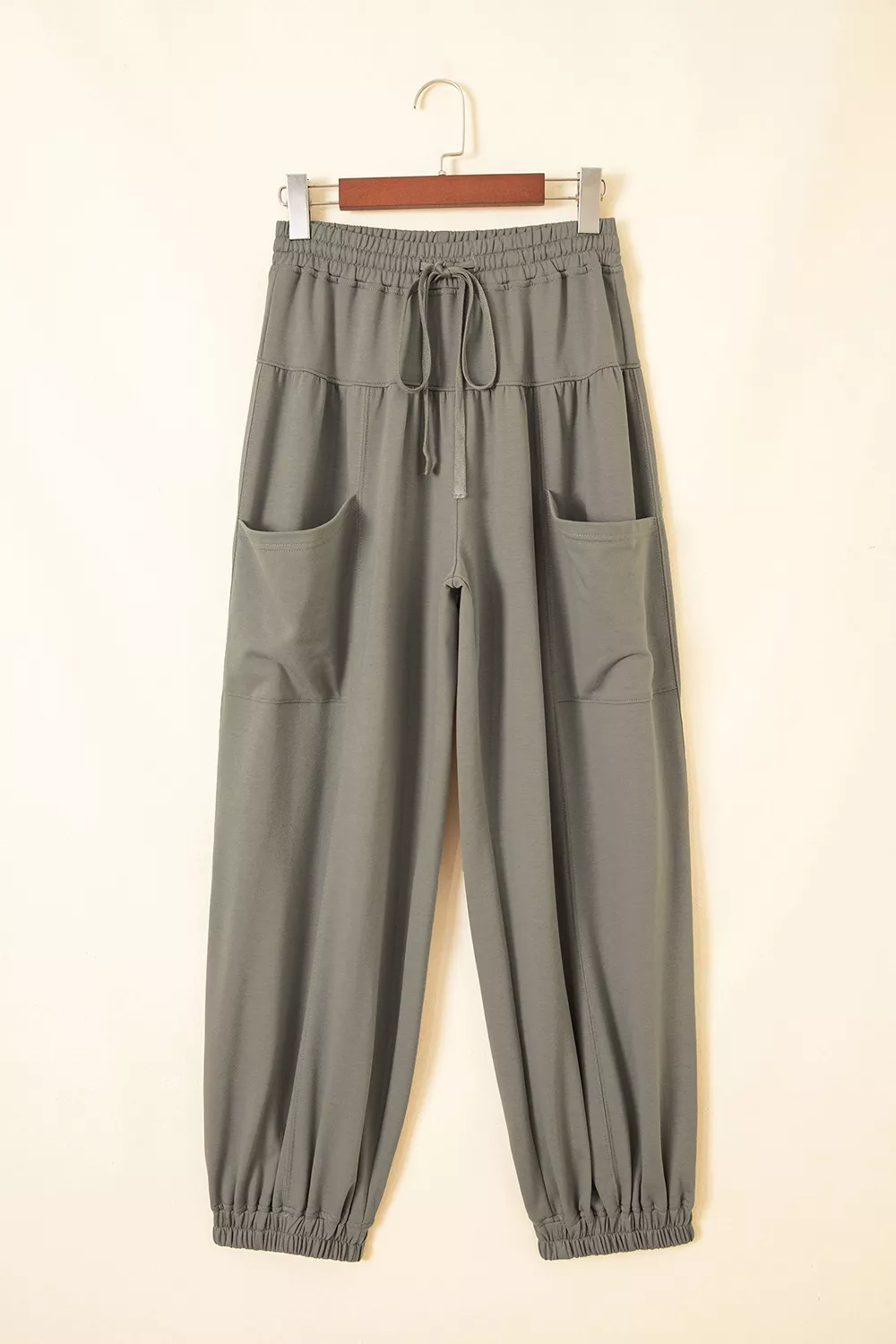 Elastic Waist Drawstring Wide Leg Full Length Pants, image 4