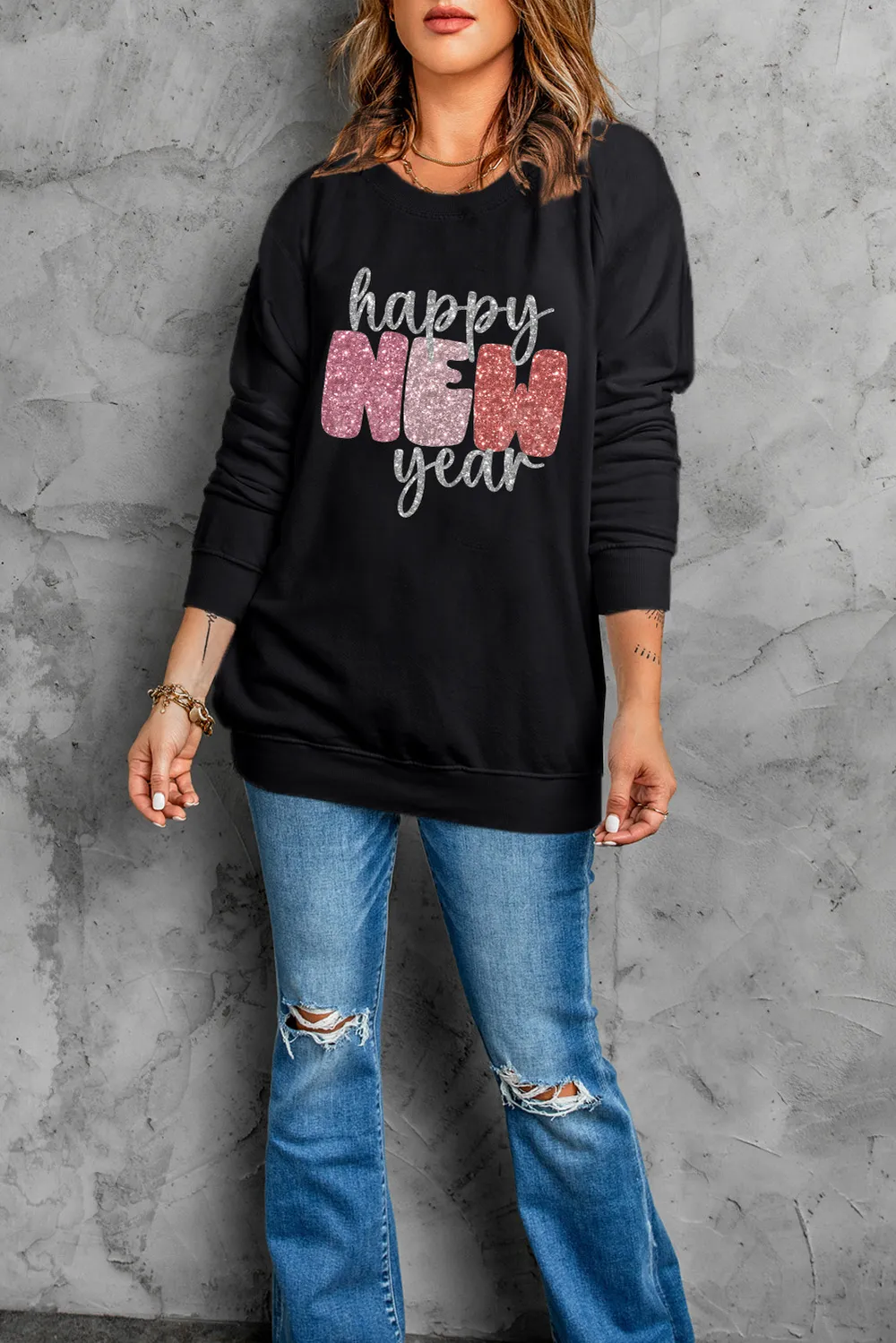 HAPPY NEW YEAR Round Neck Sweatshirt, image 2