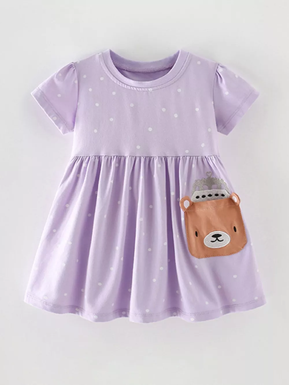 Children's Cute Bear Applique Polka Dot Dress
