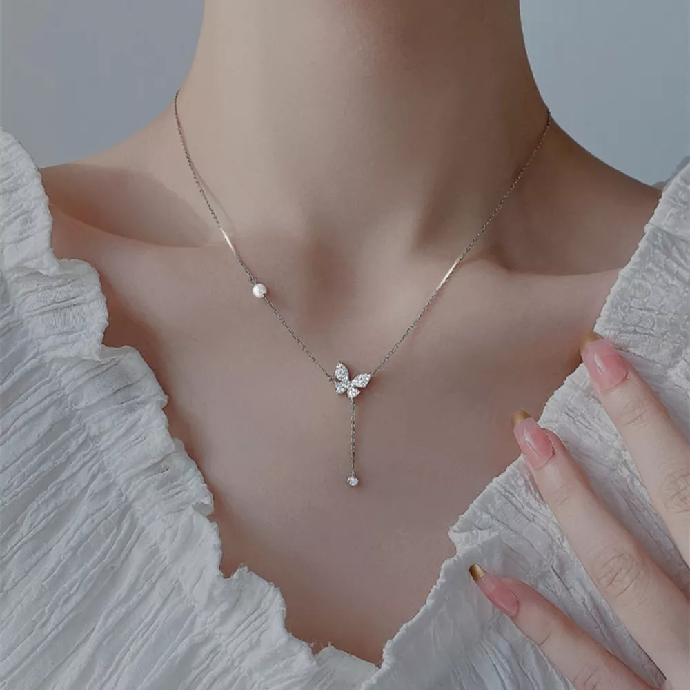 925 Sterling Silver Zircon Butterfly Necklace, image 3