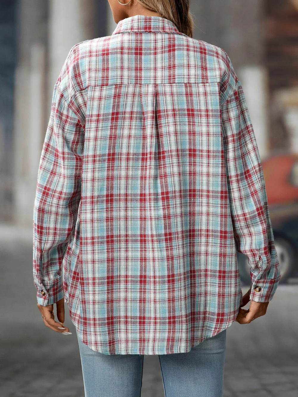Plaid Button-Down Oversized Shirt, image 6